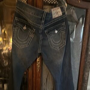 Dark Blue Denim Jeans with White Stitching